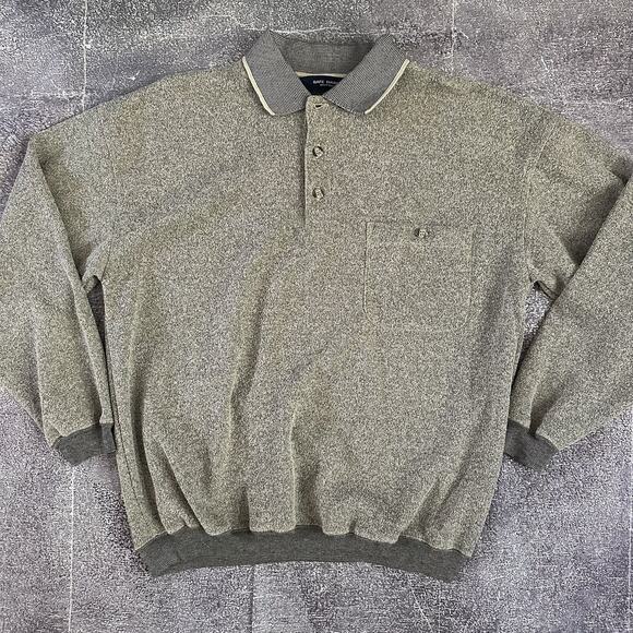 Men's Vintage 90's Safe Harbor Heather Beige Collared Pocket Sweatshirt Sz M VTG - Picture 1 of 4
